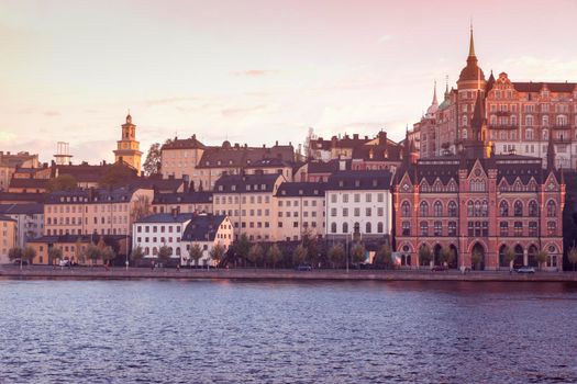 Panorama of Stockholm at sunset. Stockholm, Sodermanland and Uppland, Sweden.