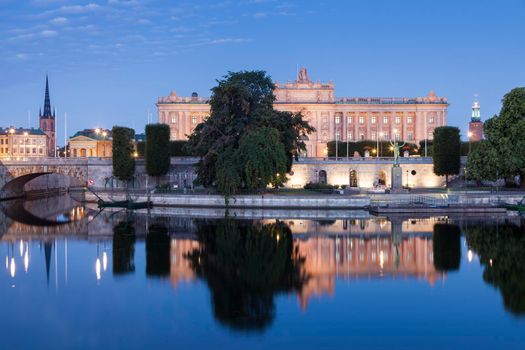 Parliament of Sweden and city hall in Stockholm. Stockholm, Sodermanland and Uppland, Sweden.