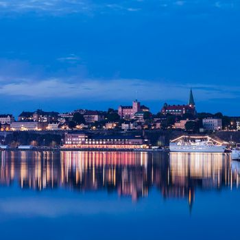 Panorama of Stockholm at night. Stockholm, Sodermanland and Uppland, Sweden.