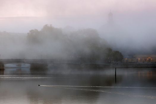 Stockholm in fog. Stockholm, Sodermanland and Uppland, Sweden.