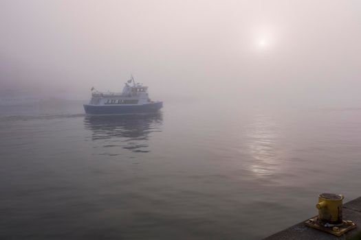 Stockholm in fog. Stockholm, Sodermanland and Uppland, Sweden.