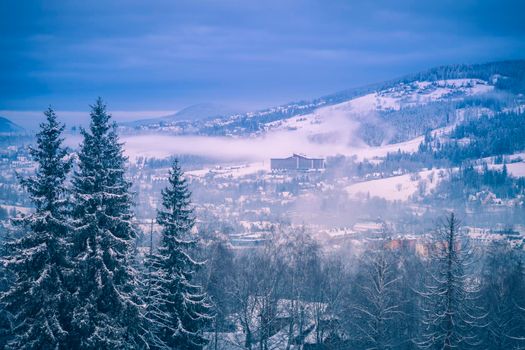 Winter panorama of Zakopane. Zakopane, Lesser Poland, Poland.