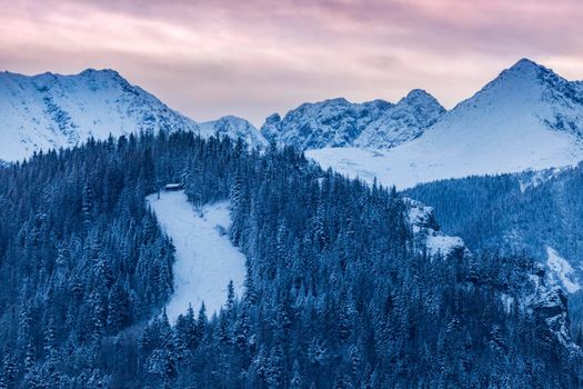 Winter panorama of Zakopane. Zakopane, Lesser Poland, Poland.