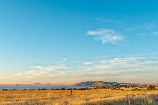 Early morning view of Tierpoort Dam near Bloemfontein. The gas station is visible