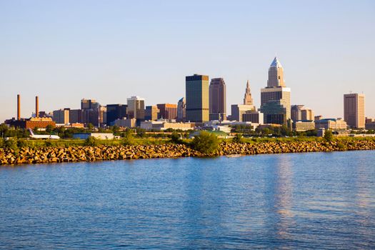 Cleveland skyline seen from Lake Erie. Cleveland, Ohio, USA.