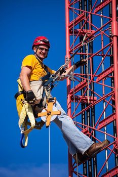 Climber ascending the 400 feet cellular tower