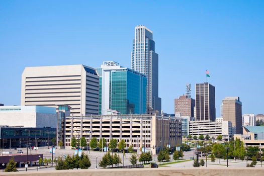 Morning in Omaha - skyline of the city. Omaha, Nebraska, USA.
