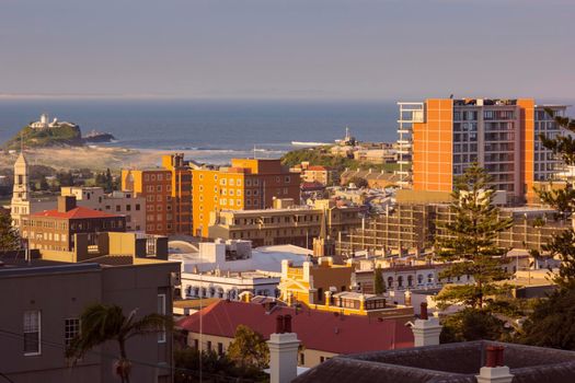 Nobbys Head Lightouse and Newcastle panorama. Newcastle, NSW, Australia