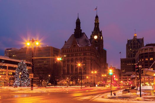 Milwaukee City Hall during Christmas. Milwaukee, Wisconsin, USA.
