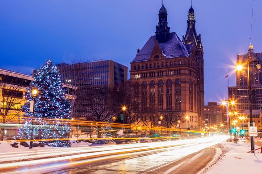 Winter in the center of Milwaukee. Milwaukee, Wisconsin, USA.