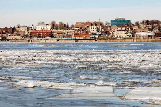 Panorama of Alton across Mississippi River. Alton, Illinois, USA.