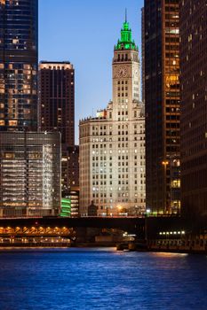 Chicago architecture along the river. Chicago, Illinois, USA.