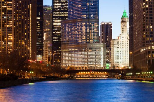 Chicago architecture along the river. Chicago, Illinois, USA.