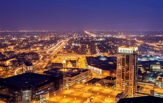 Panorama of Minneapolis at sunset. Minneapolis, Minnesota, USA.