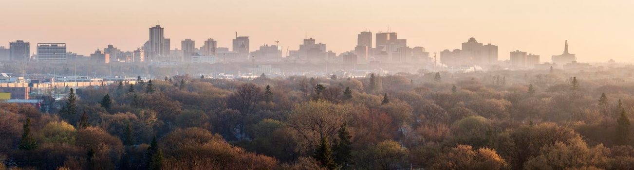 Winnipeg panorama at sunrise. Wynnipeg, Manitoba, Canada.
