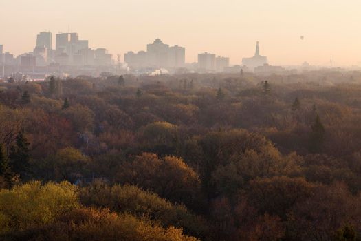 Winnipeg panorama at sunrise. Wynnipeg, Manitoba, Canada.