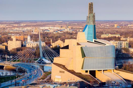 Skyline of Winnipeg - aerial photo. Winnipeg , Manitoba, Canada.