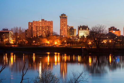Skyline of Winnipeg at evening. Winnipeg , Manitoba, Canada.