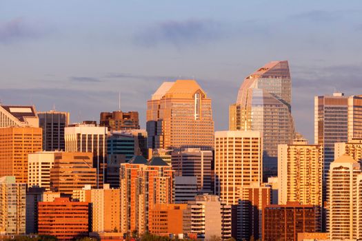Calgary - panorama of city at sunset. Calgary, Alberta, Canada.