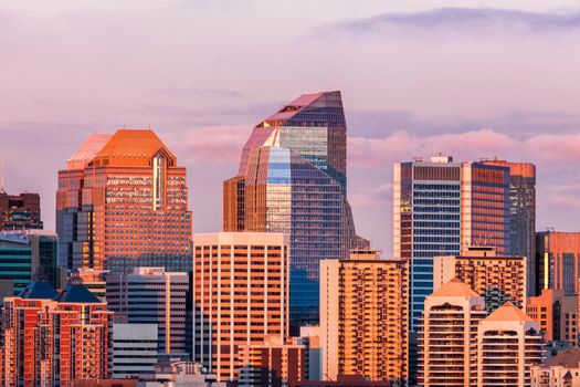 Calgary - panorama of city at sunset. Calgary, Alberta, Canada.