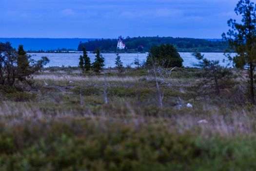 Strawberry Island Lighthouse at dusk. Ontario, Canada.