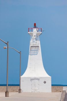 Burlington Canal Pier Lighthouse by Lake Ontario. Ontario, Canada.