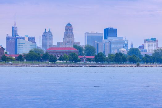 Panorama of Buffalo across Niagara River.  Buffalo, New York, USA.