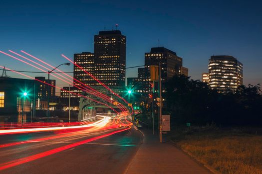 Traffic in Ottawa at night. Ottawa, Ontario, Canada.