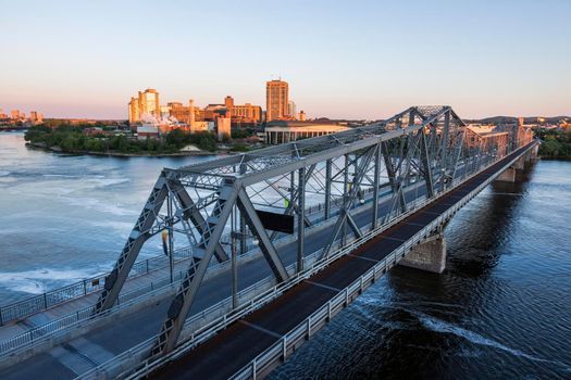 Alexandra Bridge and Gatineau panorama. Gatineau, Quebec, Canada.