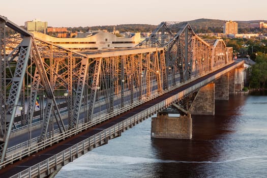 Alexandra Bridge and Gatineau panorama. Gatineau, Quebec, Canada.
