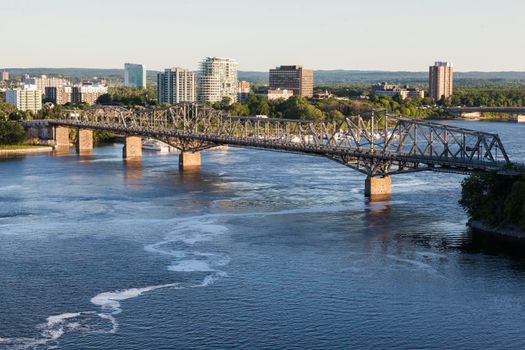 Alexandra bridge between Gatineau and Ottawa. Panorama of Gatineau, Ontario, Canada.