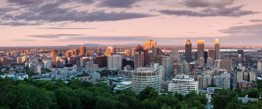 Panorama of Montreal at sunset. Montreal, Quebec, Canada.