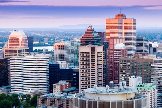 Panorama of Montreal at sunset. Montreal, Quebec, Canada.