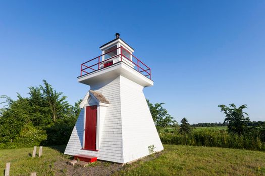 Borden Wharf Lighthouse in the Bay of Fundy. Nova Scotia, Canada.
