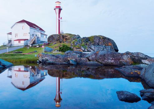 Cape Forchu Lighthouse at dawn. Nova Scotia, Canada.