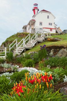 Cape Forchu Lighthouse in Nova Scotia. Nova Scotia, Canada.