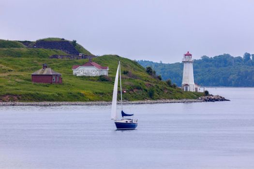 Georges Island Lighthouse in Halifax, Nova Scotia. Halifax, Nova Scotia, Canada.