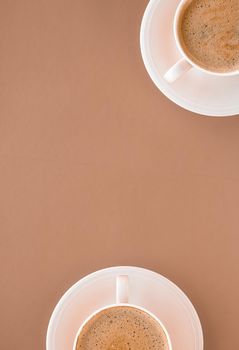 Drinks menu, italian espresso recipe and organic shop concept - Cup of hot coffee as breakfast drink, flatlay cups on beige background