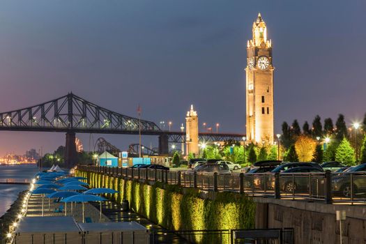 Montreal Clock Tower at night. Montreal, Quebed, Canada.