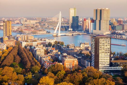 Aerial panorama of Rotterdam. Rotterdam, South Holland, Netherlands.