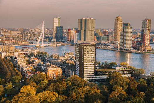 Aerial panorama of Rotterdam. Rotterdam, South Holland, Netherlands.