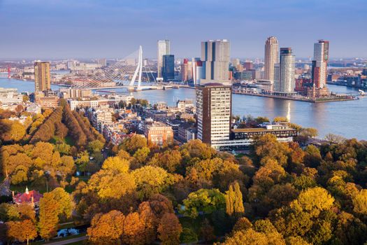 Aerial panorama of Rotterdam. Rotterdam, South Holland, Netherlands.