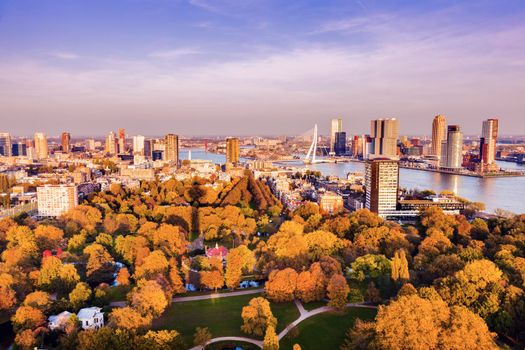 Aerial panorama of Rotterdam. Rotterdam, South Holland, Netherlands.