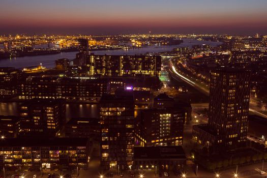 Aerial panorama of Rotterdam. Rotterdam, South Holland, Netherlands.