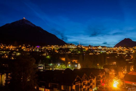 Spiez panorama at night. Spiez, Bern, Switzerland.