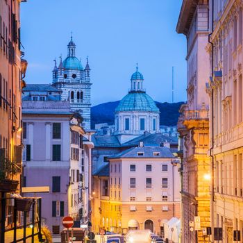 Genoa Cathedral at night. Genoa, Liguria, Italy. 