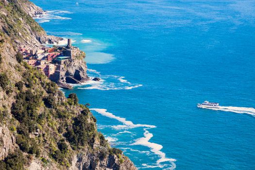 Vernazza architecture seen from above. Vernazza, Liguria, Italy.
