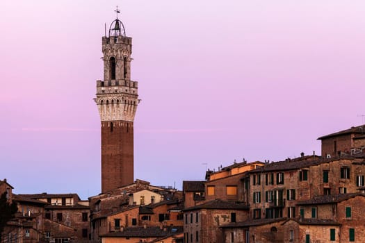 Siena town hall at sunset. Siena, Tuscany, Italy