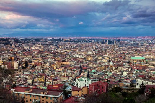 Panorama of Naples at dusk. Naples, Campania, Italy