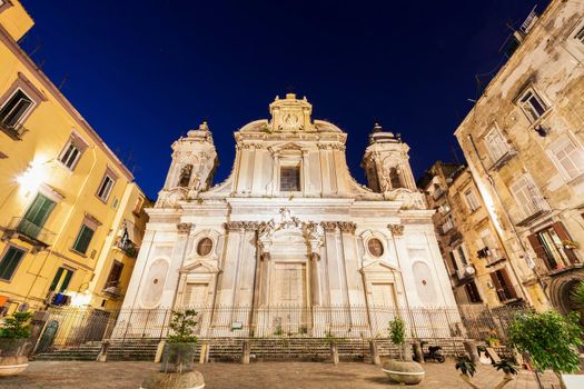 Church in Naples at sunset. Naples, Campania, Italy.
